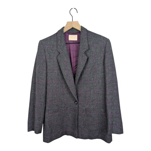 Pendleton Jackets & Blazers - Vintage Pendleton Wool Short Blazer, Gray Purple Plaid, Single Button, Size 6